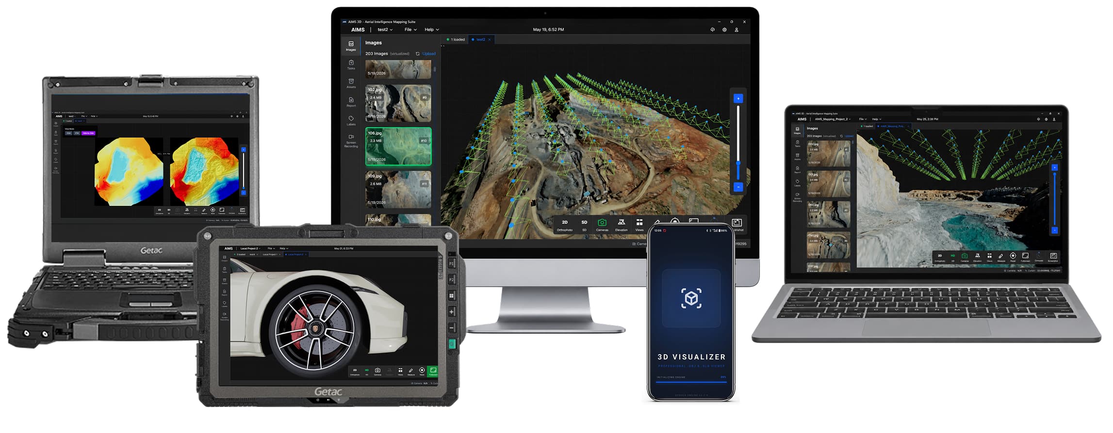 AIMS 3D running across laptops, desktop, rugged tablet and mobile